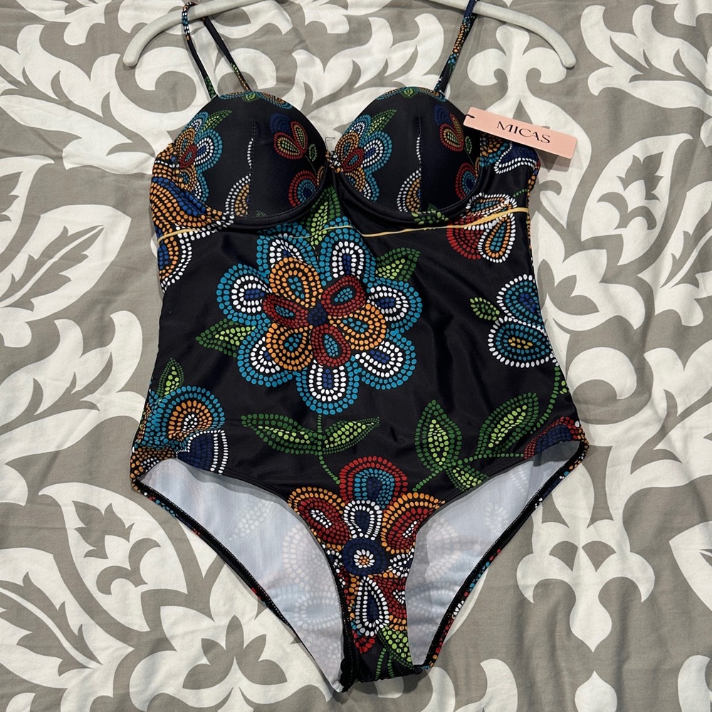 Micas Floral One Piece Swimsuit - Black and Multicolor
